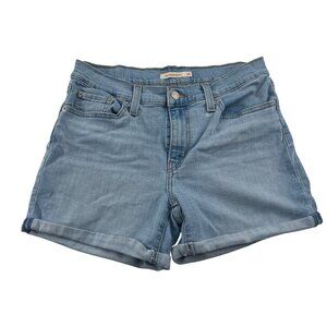 Levis Women's Mid Length Denim Shorts Size 28 Light Blue Stretch